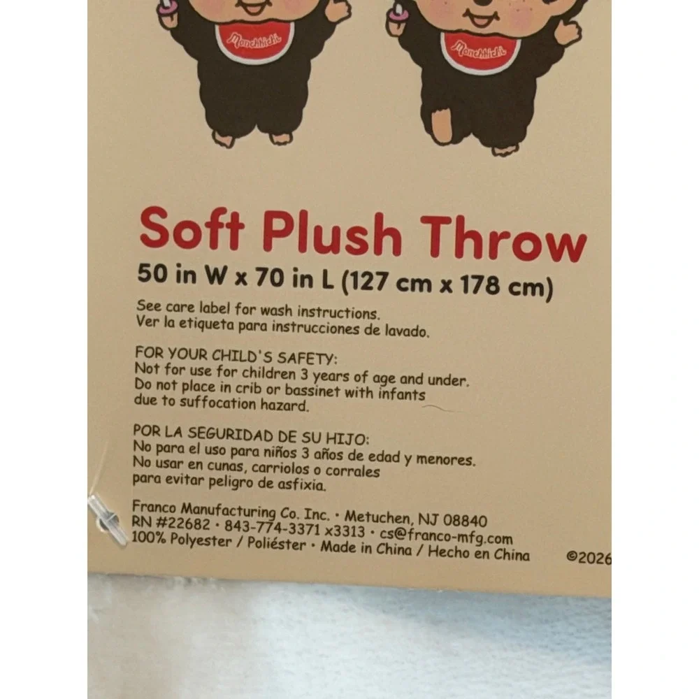 Monchhichi Soft Plush Throw Blanket Autumn Fall Leaves Pumpkins 50x70 New